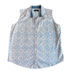 Wrangler Blues Women's Sleeveless Top Button Down Floral Print Collar
